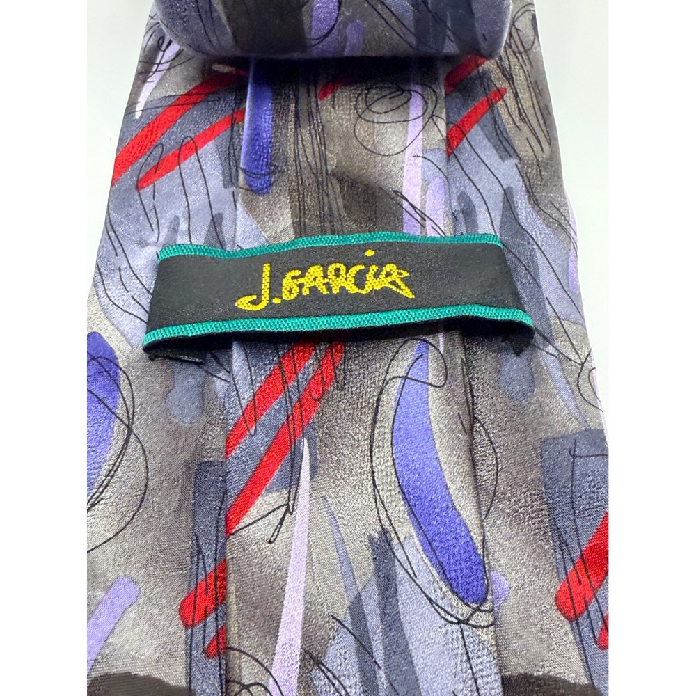 J. Garcia Silk Tie Paris in the Rain Collection 38 Abstract Grey Purple Red
